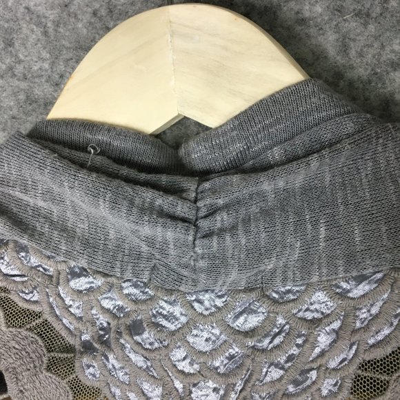 Urban Outfitters Silence Noise Cardigan L Slub Gray Lace Inset Open Front Career - Picture 11 of 14